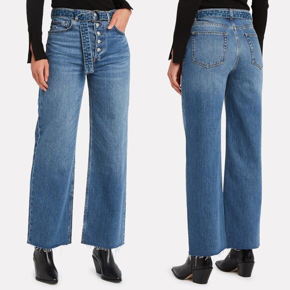 Boyish by HER NWT The Charley Belted Wide Leg Cotton Raw Hem Button Fly Jeans - Picture 1 of 10